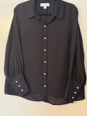 CeCe Sheer Black Blouse with pearl buttons - 2X